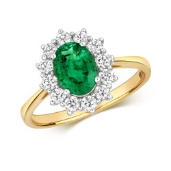 Diamond & Emerald Oval Cluster Ring In 18ct Gold 