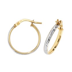 9ct Gold 2 Tone Diamond Cut Hoops ER1043-