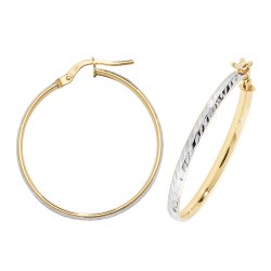 9ct Gold 2 Tone Diamond Cut Hoops ER1043-