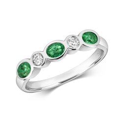 Diamond & Emerald Rubover Eternity Ring In 18ct White Gold 