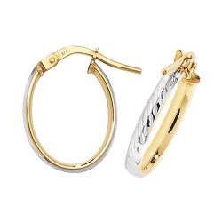 9ct Gold 2 Tone Diamond Cut Oval Hoops ER1043-