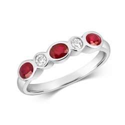 Diamond & Ruby Rubover Eternity Ring In 18ct White Gold 