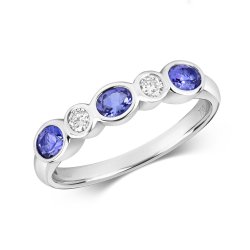 Diamond & Tanzanite Rubover Eternity Ring In 18ct White Gold 