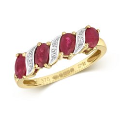 Diamond & Ruby Twist Ring In 9ct Gold 