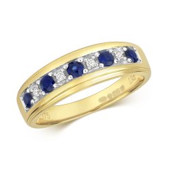 Diamond & Sapphire Half Eternity Ring In 9ct Gold 