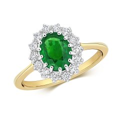 Diamond & Emerald Lady Diana Style Ring In 9ct Gold 