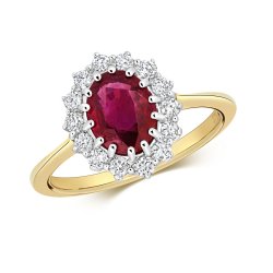 Diamond & Ruby Lady Diana Style Ring In 9ct Gold 