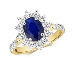 Diamond & Sapphire Set Shoulders Cluster Ring In 9ct Gold 