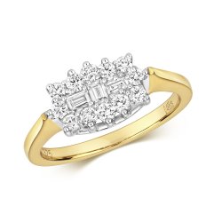 Diamond Round And Baguette Cluster Boat Ring In 9ct Gold 