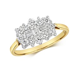 Diamond Round And Baguette Cluster Boat Ring In 9ct Gold 