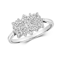 Diamond Round And Baguette Cluster Boat Ring In 9ct White Gold 