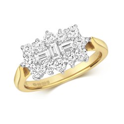 Diamond Round And Baguette Cluster Boat Ring In 9ct Gold 