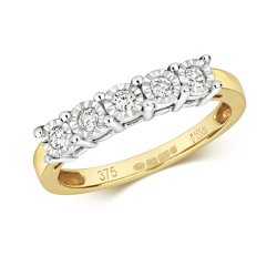 Diamond Illusion Set 5 Stone Ring In 9ct Gold 