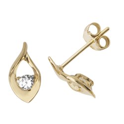 9ct Gold Cz Set Teardrop Studs 