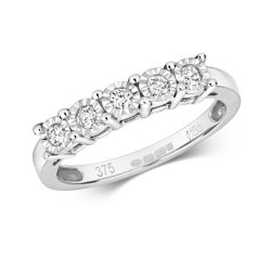 Diamond Illusion Set 5 Stone Ring In 9ct White Gold 