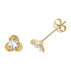 9ct Gold Cz 3 Petal Studs 