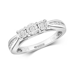 Diamond Illusion Set Trilogy Ring In 9ct White Gold 