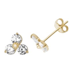 9ct Gold Round Cz Flower Studs 