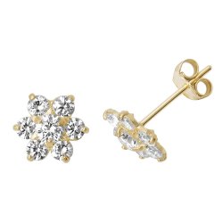 9ct Gold Cz Flower Studs 