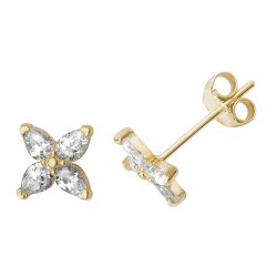 9ct Gold Cz Flower Studs 
