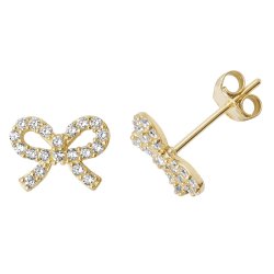 9ct Gold Cz Bow Studs 