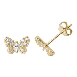 9ct Gold Cz Butterfly Studs 