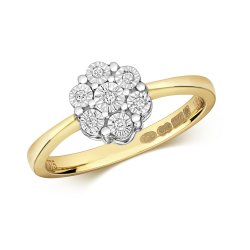 Diamond Illusion Set 7 Stone Cluster Ring In 9ct Gold 