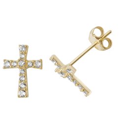 9ct Gold Cz Cross Studs 