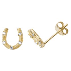 9ct Gold Cz Horseshoe Studs 