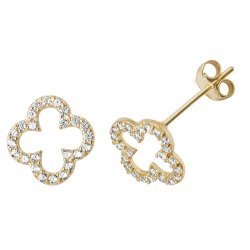 9ct Gold Cz Open Clover Studs 