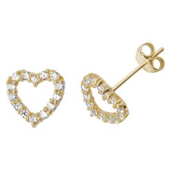 9ct Gold Cz Open Heart Studs 