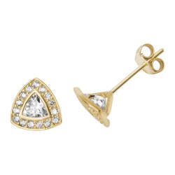 9ct Gold Traingle Cz Halo Studs 