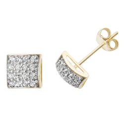 9ct Gold Cz Square Studs 