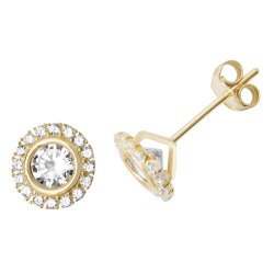 9ct Gold Cz Round Halo Studs 
