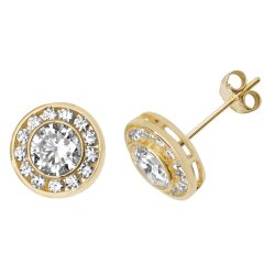 9ct Gold Cz Round Halo Studs 
