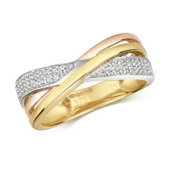 Diamond Tricolour Crossover Eternity Ring In 9ct Gold 
