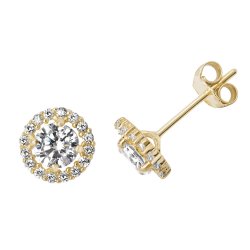 9ct Gold Cz Round Halo Studs 