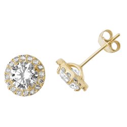 9ct Gold Cz Round Halo Studs 