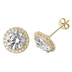 9ct Gold Cz Round Halo Studs 