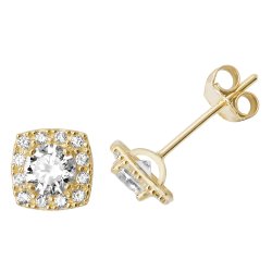 9ct Gold Cz Cushion Halo Studs 