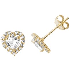 9ct Gold Cz Halo Heart Studs 