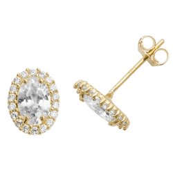 9ct Gold Oval Cz Halo Studs 