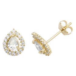9ct Gold Pear Shape Cz Halo Studs 