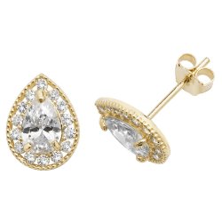 9ct Gold Pear Shape Cz Halo Studs 