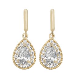 9ct Gold Pear Shape Cz Halo Drops 