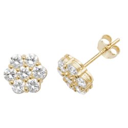 9ct Gold Cz Flower Studs 