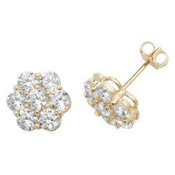 9ct Gold Cz Flower Studs 