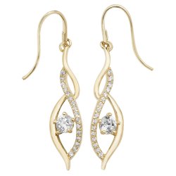 9ct Gold Cz Crossover Fish Hook Drops 