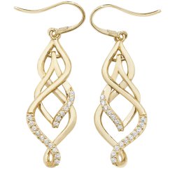 9ct Gold Cz Entwined Fish Hook Drops 