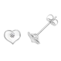 9ct White Gold Cz Set Heart Studs 